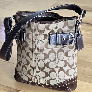 Coach Signature Brown and Cream Shoulder Bag